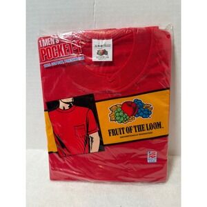 NOS‎ Vintage 1991 Fruit of the Loom Mens Pocket T Shirt XL 46-48 Red